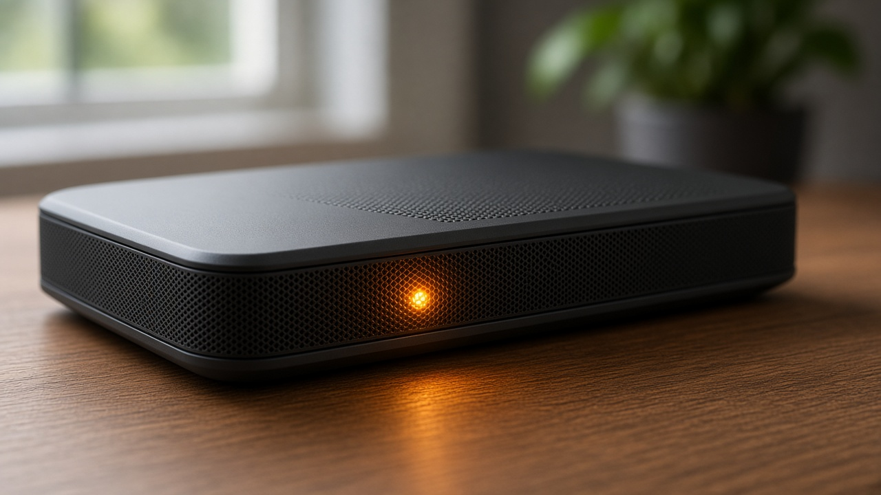Premium Wi-Fi router with antenna arcs on a modern desk