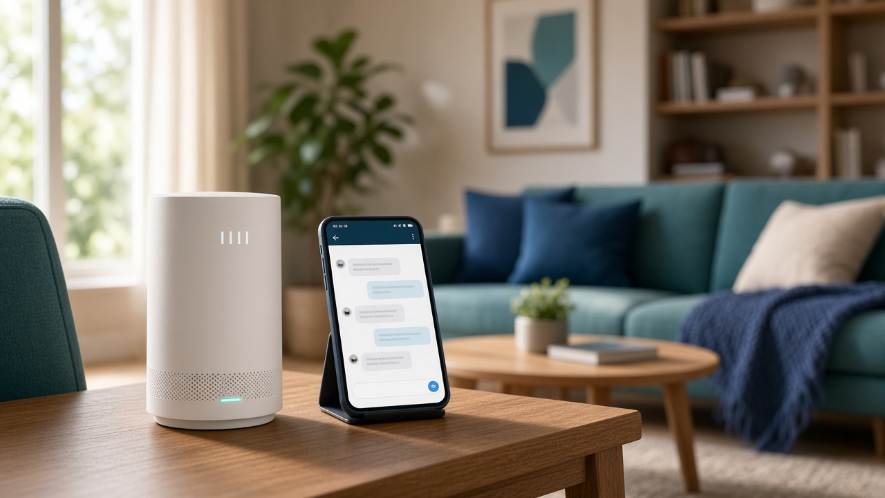 Customer speaking with home internet support beside a wireless gateway