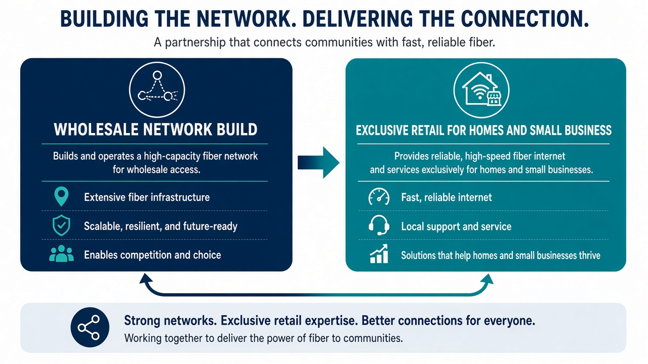 Diagram separating wholesale fiber network operation from retail customer service